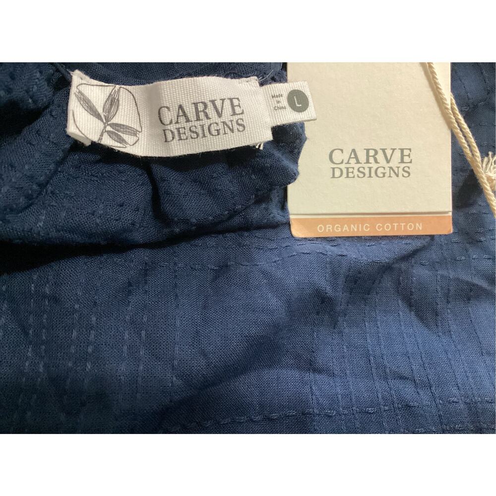 Carve Designs Navy James Textured Top 100% Organic Cotton Gauze Blouse Sz L - Picture 4 of 6